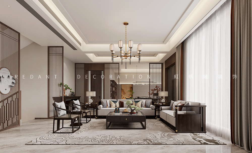 海安自建丨280平新中式风格装修效果图