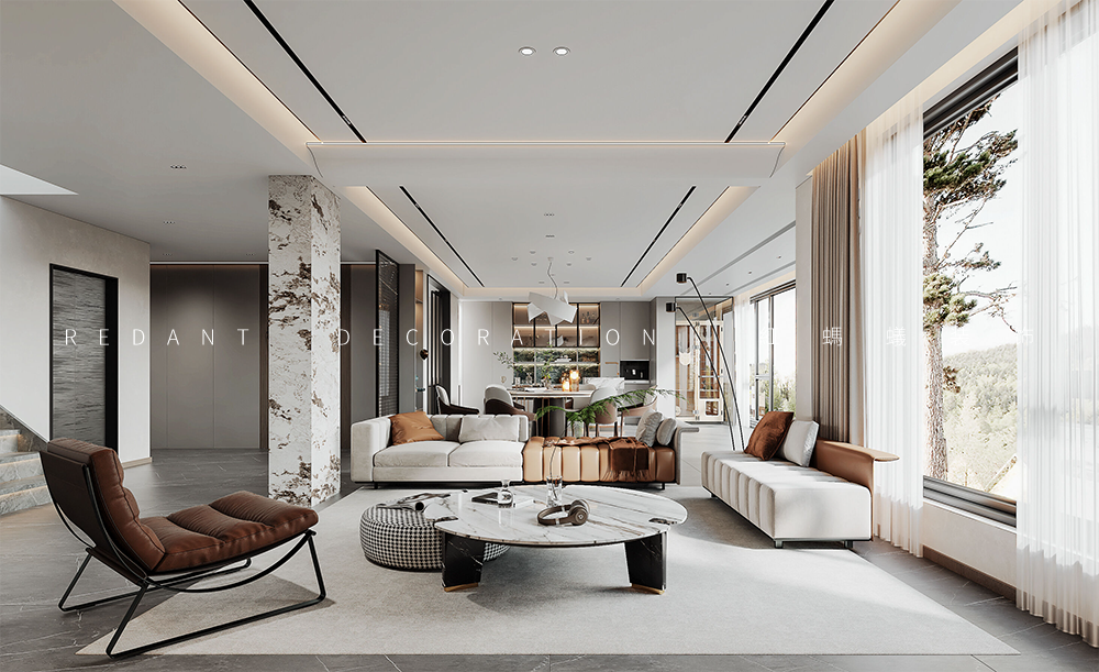 富江春居丨340平现代风格别墅装修效果图